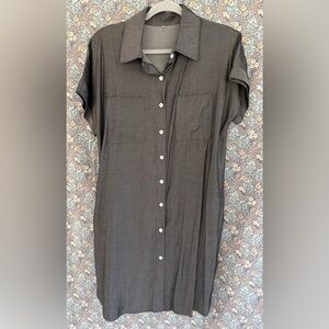 Elegant Gray Button Down Shirt Dress